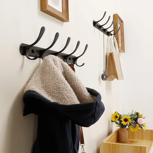 Miniatura 5 de SKOLOO Perchero de pared moderno, perchero de pared de metal con 5 ganchos, resistente riel de pared para colgar abrigos, chaquetas, ropa, Negro