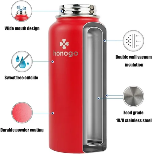 Miniatura 3 de Botella de agua deportiva con aislamiento al vacío de doble pared con recubrimiento en polvo, 32 oz, de acero inoxidable 18/8 con boca ancha, tapa