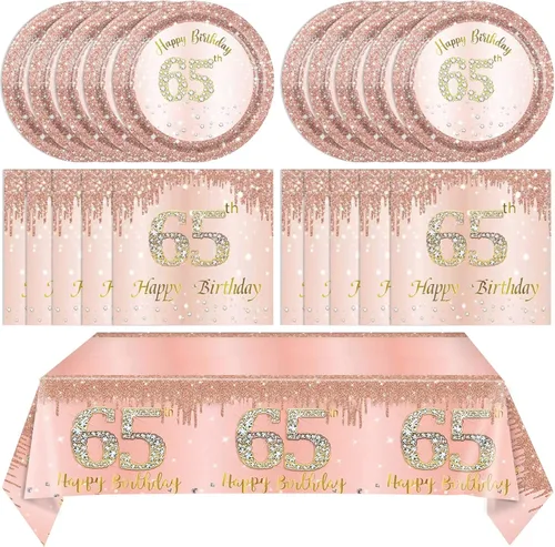 Miniatura 9 de 41 piezas de decoración de cumpleaños número 60 para mujeres, oro rosa, suministros de cumpleaños de sesenta años, platos, servilletas, mantel, 60