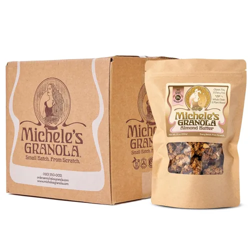 Michele's Granola Mantequilla de almendras, hecha a mano, grano entero, vegano, sin gluten y sin OGM, bolsas resellables de 12 onzas, paquete de 6