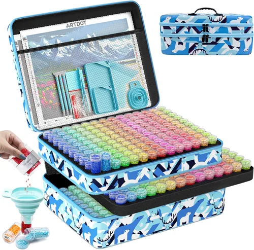 Miniatura 17 de ARTDOT Contenedor de almacenamiento de 30 ranuras para kits de arte de diamantes para adultos, cajas de almacenamiento portátiles de cuentas