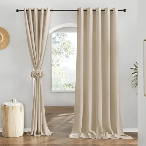 Miniatura 77 de NICETOWN Cortinas de lino natural con textura de lino para dormitorio, mezcla de lino rústica con ojales en la parte superior, semitransparentes