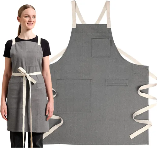 Miniatura 13 de MEEMA Cooking Aprons for Women with Pockets Comfortable One Size Fits All Upcycled Adjustable Cross Back Aprons for Men