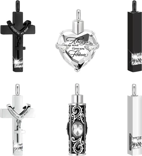 Miniatura 12 de Fumete 6 piezas de collar de cenizas, joyería de urna para cenizas humanas, colgante conmemorativo - para hombres y mujeres