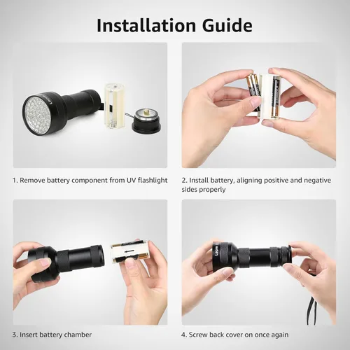 Miniatura 8 de Lepro - Linterna UV de 51 LEDs, luz negra manual, linterna UV con luz negra, detector de 395nm para orina de mascotas, manchas, chinches de cama