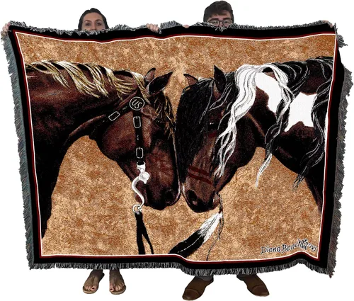 Miniatura 18 de Pure Country Weavers Manta con diseño de hermosas rubias de Robert Duncan, regalo para los amantes de los caballos, manta occidental tejida