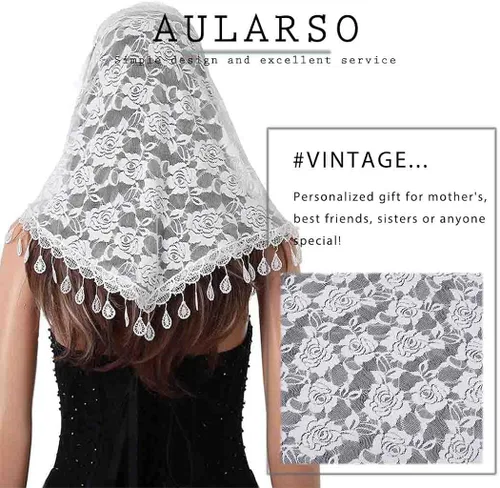 Miniatura 5 de Aularso Lace Church Veils Wedding Floral Scarf Tassel Shawl Mantilla Veils Soft Tulle Embroidered Bridal Mass Veil for Women