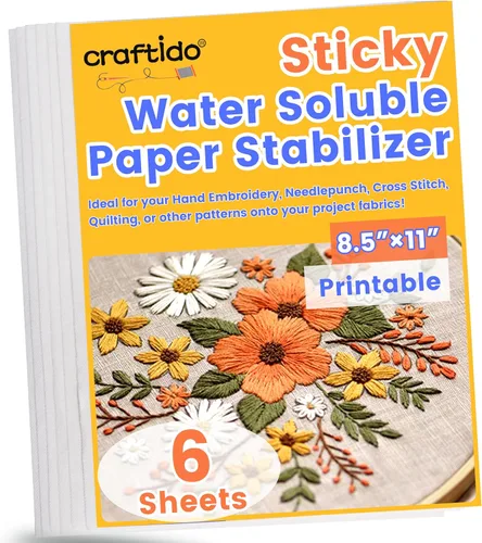 craftido 8.5"x11" 6 piezas de estabilizador de bordado adhesivo soluble en agua con papel soluble imprimible de peso medio Permitido para imprimir o