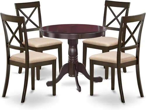 Miniatura 12 de East West Furniture ANBO3-CAP-C Juego de mesa de cocina de 3 piezas para espacios pequeños contiene una mesa de comedor redonda con pedestal y 2