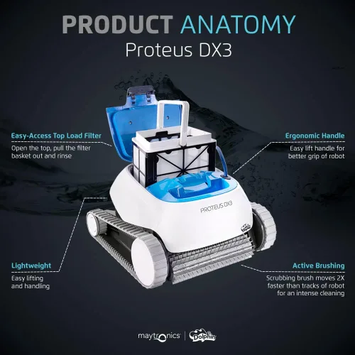 Miniatura 9 de Dolphin Proteus DX3 Aspiradora robótica automática para piscina, con escalada de paredes, cepillo de fregado activo, ideal para piscinas enterradas