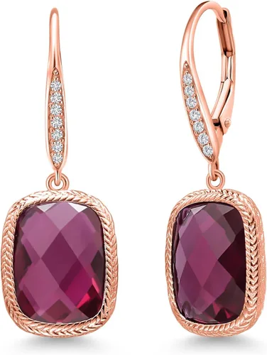 Miniatura 29 de Gem Stone King Aretes colgantes de plata de ley 925 con piedra natal y diamantes blancos cultivados en laboratorio de 4.60 quilates para mujer