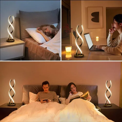 Miniatura 7 de Lámpara de mesa LED moderna, lámparas de mesa en espiral regulables para dormitorio, 3 colores con control táctil, lámpara de mesita de noche con 1