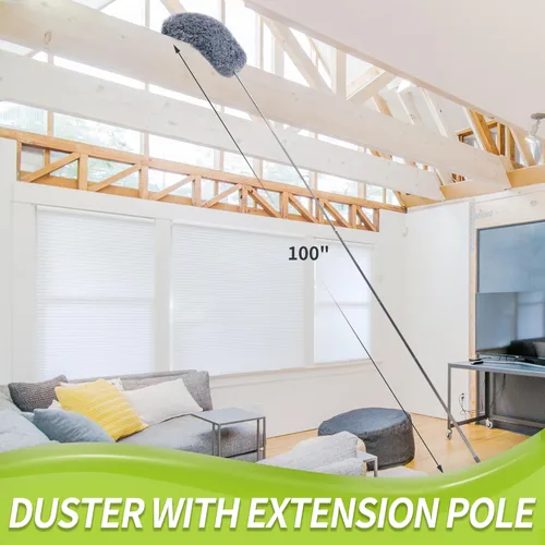 Miniatura 2 de IVYROLL Plumero con poste de extensión para limpieza (kit de 2 cabezales de microfibra), plumero de plumas de 100 pulgadas de largo para techos