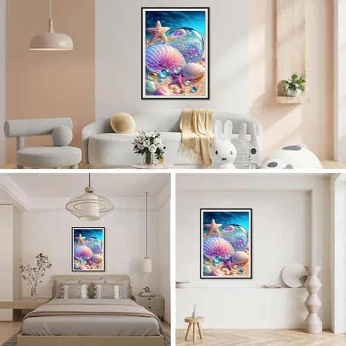 Miniatura 3 de Kits de Pintura de Diamante de Playa SENQAO para Adultos, Kits de Arte de Diamante de Conchas Marinas y Estrellas de Mar Redondas de Taladro