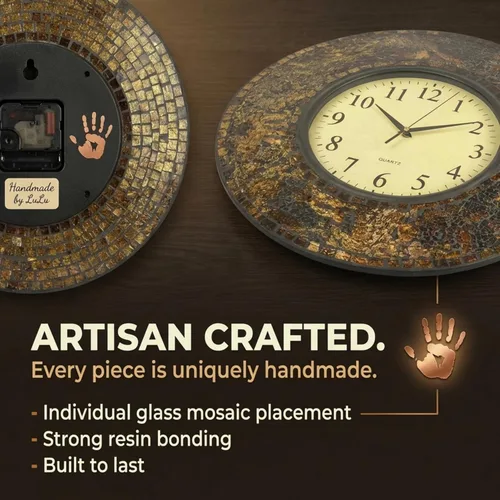 Miniatura 5 de Lulu Decor, reloj de pared de mosaico ámbar báltico, redondo, decorativo, estilo árabe, diámetro 19 pulgadas, tamaño de dial 9 pulgadas, perfecto