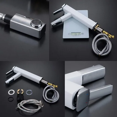 Miniatura 3 de KAIYING Grifo de Fregadero de Recipiente Extraíble para Baño, Grifo de Lavabo de un Solo Orificio con Rociador Extraíble, Grifo Mezclador de Una