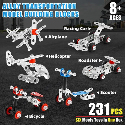 Miniatura 2 de BESTYMXY Juego de modelos de metal para autos y aviones, modelo de kit de construcción, 231 piezas, 6 modelos, juguetes de construcción de proyectos