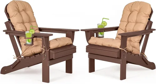 Miniatura 9 de nalone Silla plegable Adirondack con cojín con portavasos, silla de patio de plástico HDPE de gran tamaño resistente a la intemperie, utilizada