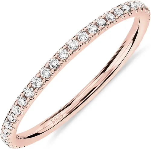Miniatura 11 de PAVOI - Anillo apilable de plata de ley 925 chapado en oro de 14 quilates con diamantes de imitación de circonia cúbica para mujer