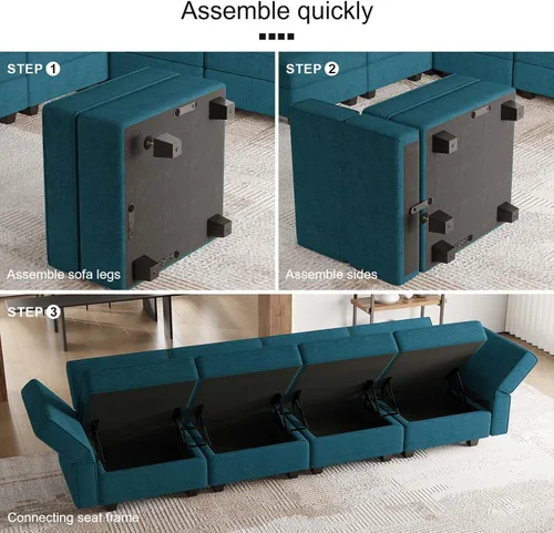 Miniatura 7 de Belffin Sofá seccional modular de tela Módulo de asiento medio Sofá Side Configuración libre Seccional Medio Azul pavo real