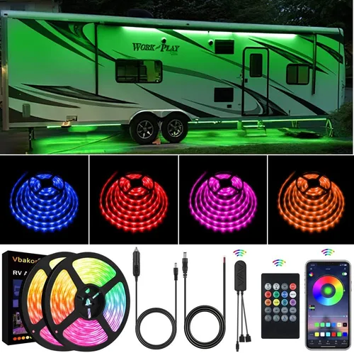 Luces para toldo de autocaravana, kit de luces LED subterráneas de 40 pies, 12 V, luces de neón multicolor para exteriores para cámper, autocaravana