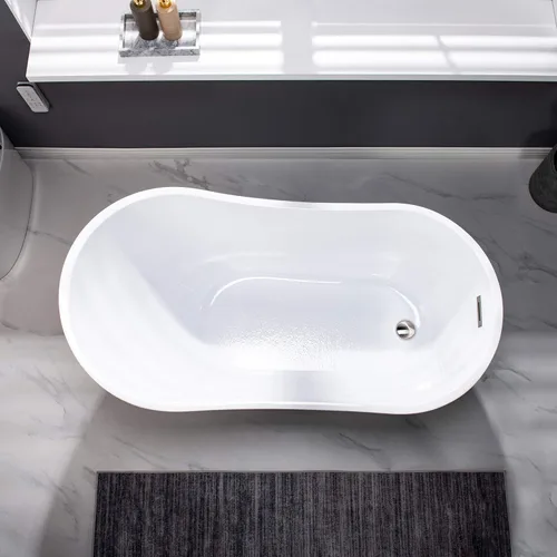 Miniatura 6 de WOODBRIDGE Bañera de remojo de acílico blanco independiente de 54 pulgadas con almohada blanca, drenaje y desbordamiento en níquel cepillado