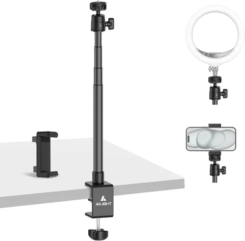 Miniatura 7 de Ailight Soporte para cámara web, soporte de cámara de mesa ajustable con tornillo de 1/4 pulgadas y abrazadera en C, trípode para cámara web
