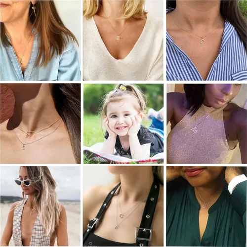 Miniatura 2 de Tarsus Collar con dije de inicial con zirconias cúbicas para mujeres y niñas.