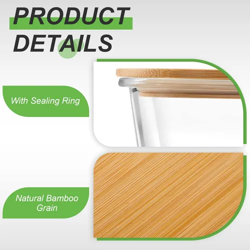 Miniatura 2 de 5 recipientes de vidrio para almacenamiento de alimentos con tapas de bambú de 36 onzas/35.2 fl oz, recipientes herméticos para microondas, horno