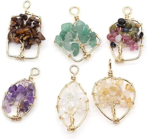 Miniatura 2 de Dije de piedra preciosa del árbol de la vida, colgante de piedra de cuarzo de cristal, alambre de cobre, dije de piedras preciosas curativas