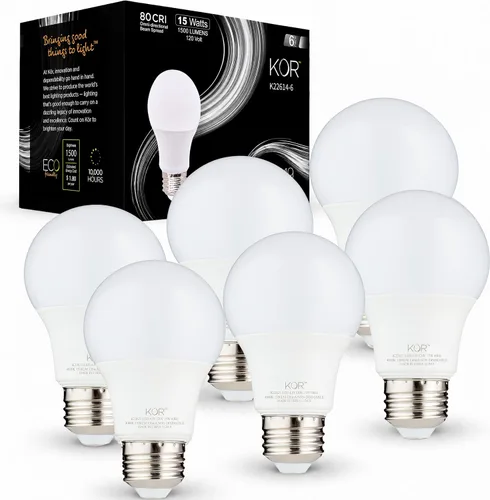 Miniatura 9 de KOR Paquete de 6 bombillas LED A19 de 9 W (equivalente a 60 W), certificación UL, 3000 K (blanco suave), 800 lúmenes, no regulables, bombillas LED