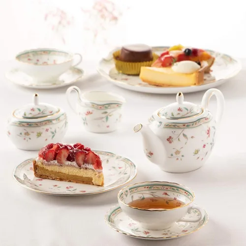 Miniatura 6 de Noritake P58043A/4409 - Taza de té y platillo (juego de pares) 6.1 onzas líquidas (180 cc) con cincel de flores para 2 invitados, porcelana de hueso