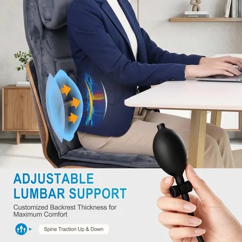 Miniatura 4 de Masajeador de Espalda con Calor, Almohadilla de Masaje de Cuerpo Completo con Soporte para Cuello y Almohada, Funda de Tela Suave y Elegante, Gris