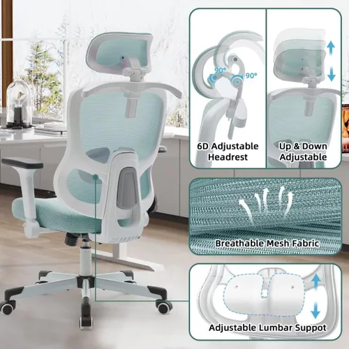 Miniatura 7 de Silla de oficina ergonómica grande y alta reclinable para juegos, soporte lumbar ajustable, reposabrazos 6D, reposacabezas 6D, sillas giratorias