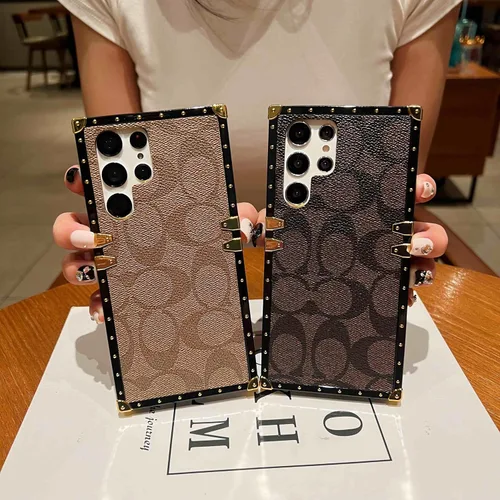 Miniatura 3 de Funda protectora de piel de lujo para Samsung Galaxy S22 Ultra de 6.8 pulgadas, diseño rectangular, anticaídas, color marrón