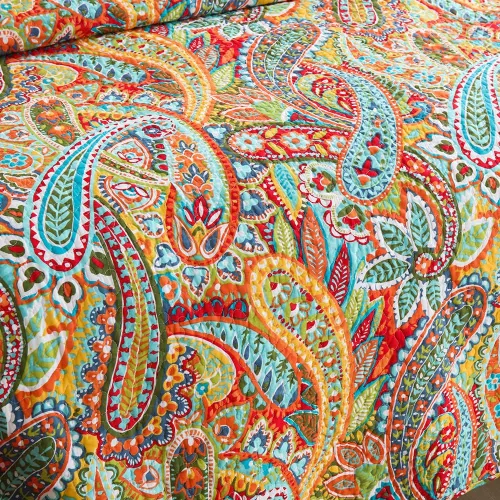Miniatura 9 de Autumn Dream Juego de colcha de algodón, juego de edredón reversible de 3 piezas, color amarillo hermoso Paisley, tamaño Queen Amarillo Gorgeous