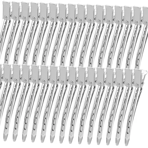 Miniatura 9 de YGDZ Pinzas de pico de pato, 30 pinzas de pelo de cocodrilo de metal de 3.5 pulgadas con agujeros, pinzas para el cabello para seccionar peinados