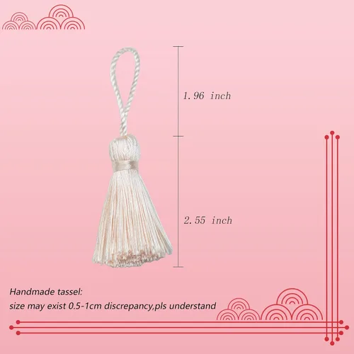 Miniatura 7 de Makhry 20 mini borlas de hilo sedoso hechas a mano de 4.3 pulgadas con lazo de cordón de 2 pulgadas y pequeño nudo chino para aretes, recuerdo