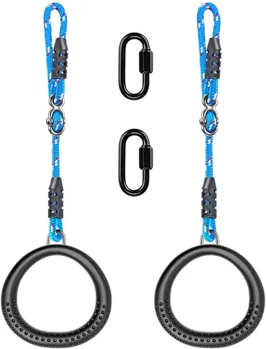 Miniatura 8 de SELEWARE Anillos de columpio de trapecio, anillos de gimnasia antideslizantes, anillos de ejercicio para gimnasio en casa, patio de recreo, guerrero