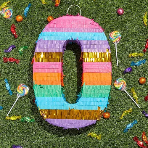 Miniatura 2 de BLUE PANDA Piñata arcoíris número 0 diseño de mariposa – 11.4 x 16.5 x 3 pulgadas, multicolor – Construcción de papel corrugado fácil de rellenar