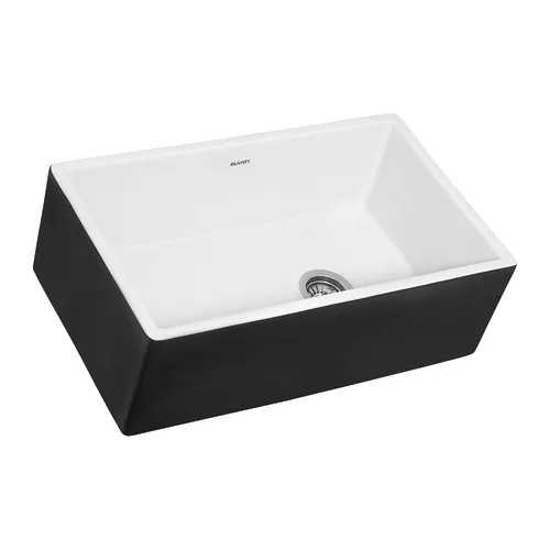 Miniatura 3 de Ruvati RVL4018RBW - Fregadero de cocina de drenaje compensado de arcilla refractaria de 30 pulgadas en blanco y negro