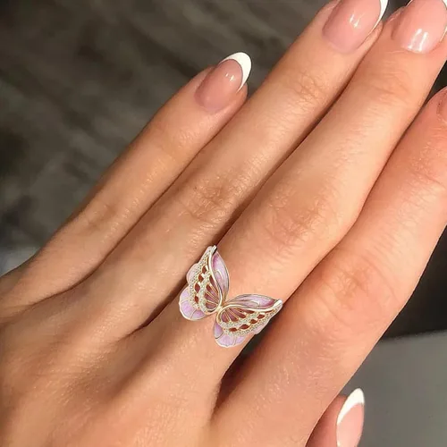 Miniatura 6 de Anillo de mariposa rosa con incrustaciones de circonita para mujer, anillo elegante de joyería vintage