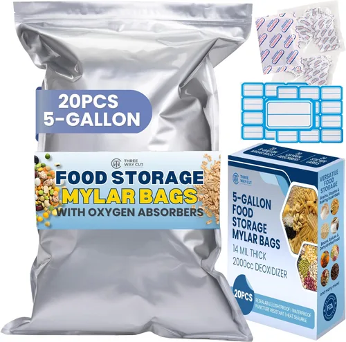 Miniatura 8 de 50 bolsas de Mylar de cuarto de galón para almacenamiento de alimentos, bolsas de Mylar de 0.394 in de grosor, 7 x 10 pulgadas, con absorbentes