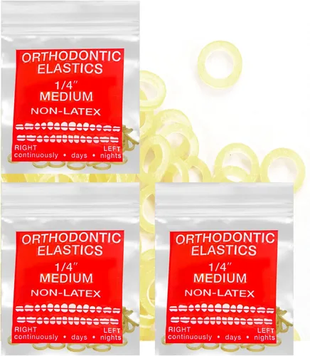 Miniatura 6 de Bandas elásticas de látex ámbar 3 paquetes 300 unidades 3/16pulgadas 4.8mm HEAVY Bandas elásticas intraorales Unimedic Bandas de goma dentales