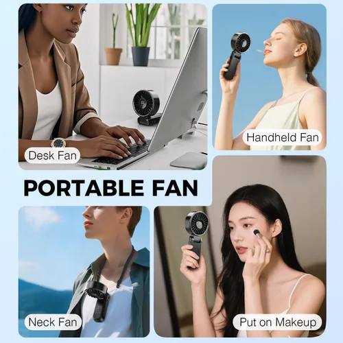 Miniatura 7 de Portable Handheld Fan with Power Bank, 5000mAh Battery, Digital Display & 6-Speed Turbo – Foldable 3 in 1 Rechargeable Mini Fan for Desk, Neck