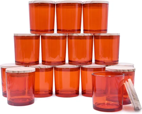 Miniatura 40 de SHOWIN Frascos de vela gruesos de 10 onzas para hacer velas 15 piezas, frascos vacíos con tapas de madera para hacer velas, contenedor de muestra