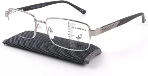 Missfive Gafas de Lectura Multifocales Premium para Hombres con Bloqueo de Luz Azul, Marco de Metal Progresivo con Bisagra de Resorte Irrompible,
