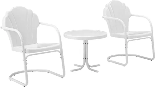 Crosley Furniture Tulip - Juego de sillas y mesa auxiliar de 3 piezas para exteriores, juego de conversación de metal retro, color blanco