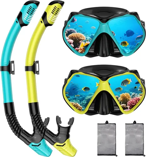 Miniatura 14 de Equipo de esnórquel para adultos, esnórquel seco, juego de máscara para adultos, máscara de buceo, equipo de buceo, gafas de natación con cubierta