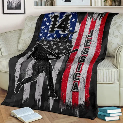 Miniatura 23 de Manta de sóftbol personalizada, manta de bandera de EE. UU., manta de forro polar Sherpa suave y acogedora, manta de sóftbol para mamá, hija, niño
